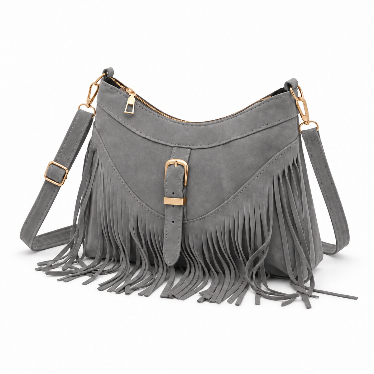 Vintage Grey Bohemian Fringe Shoulder Bag