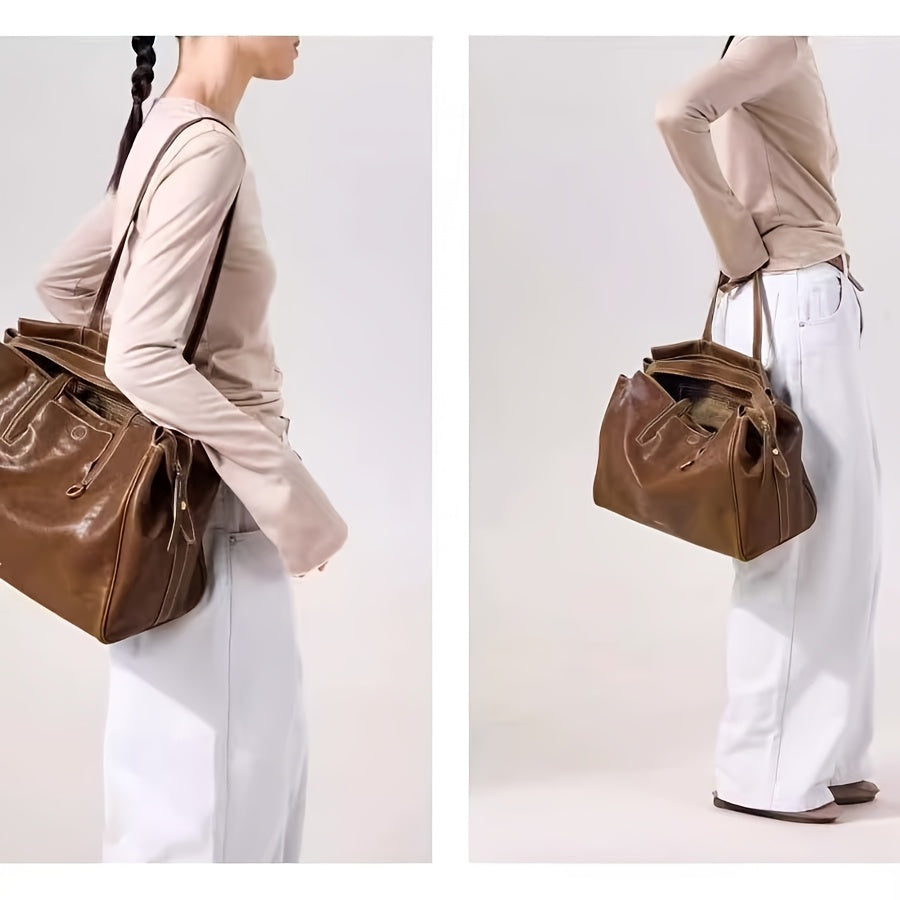 Luxury Genuine Leather Tote Bag - Spacious With Zipper Bag, Perfect for Women's Travel & Business