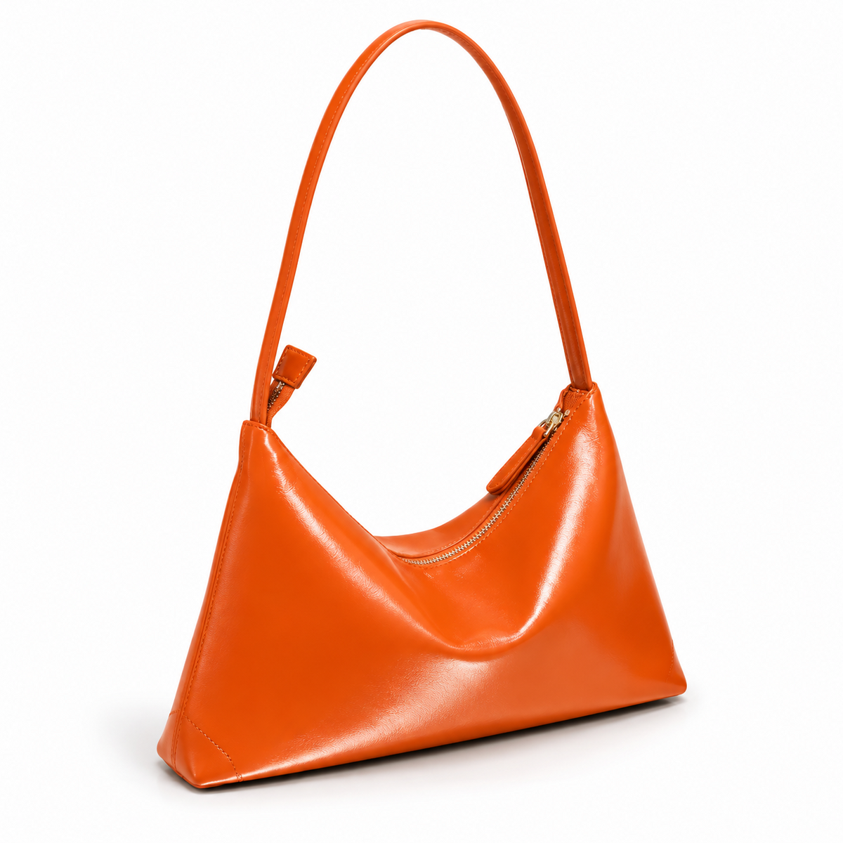 Chic Orange Slouchy Zipper Shoulder Bag