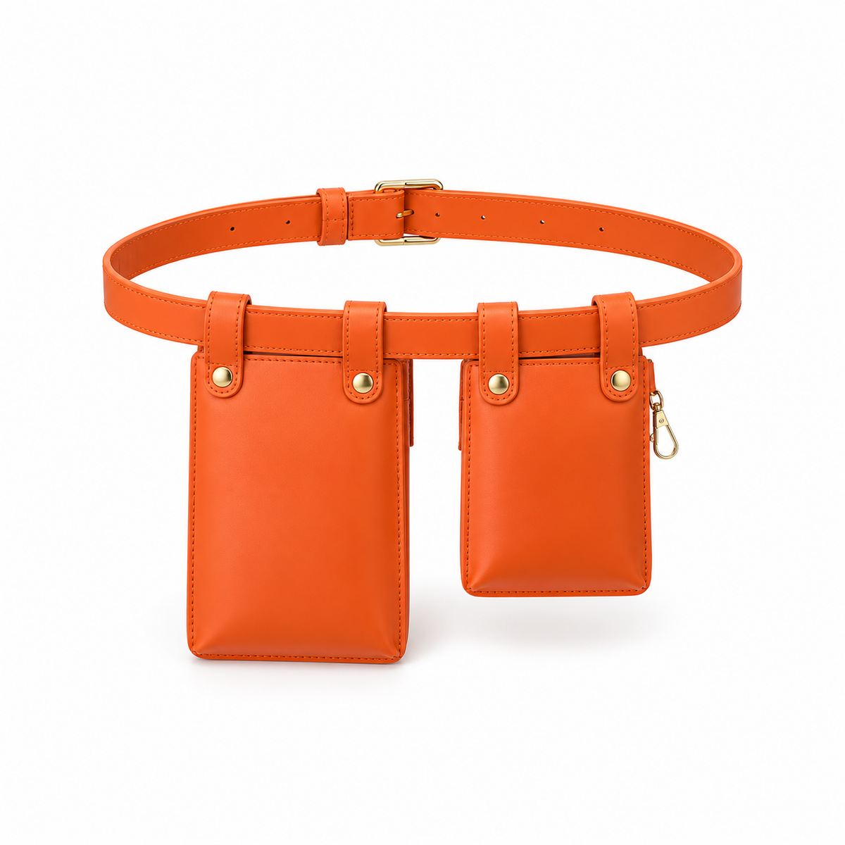 Orange Adjustable Belt With Dual Pouches