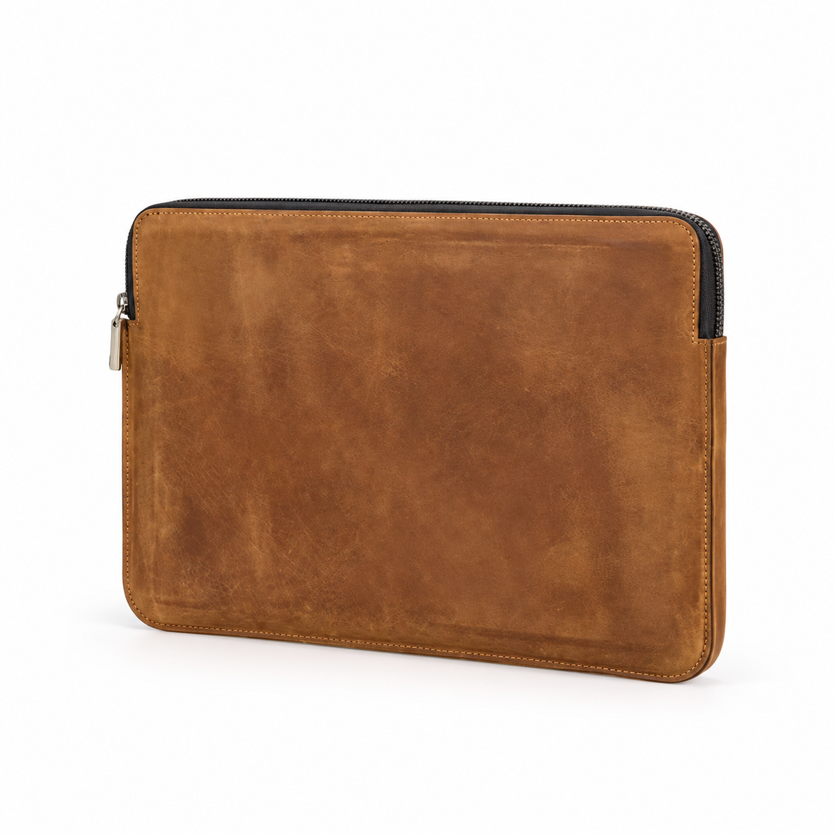 Vintage Brown Leather Zippered Laptop Bag