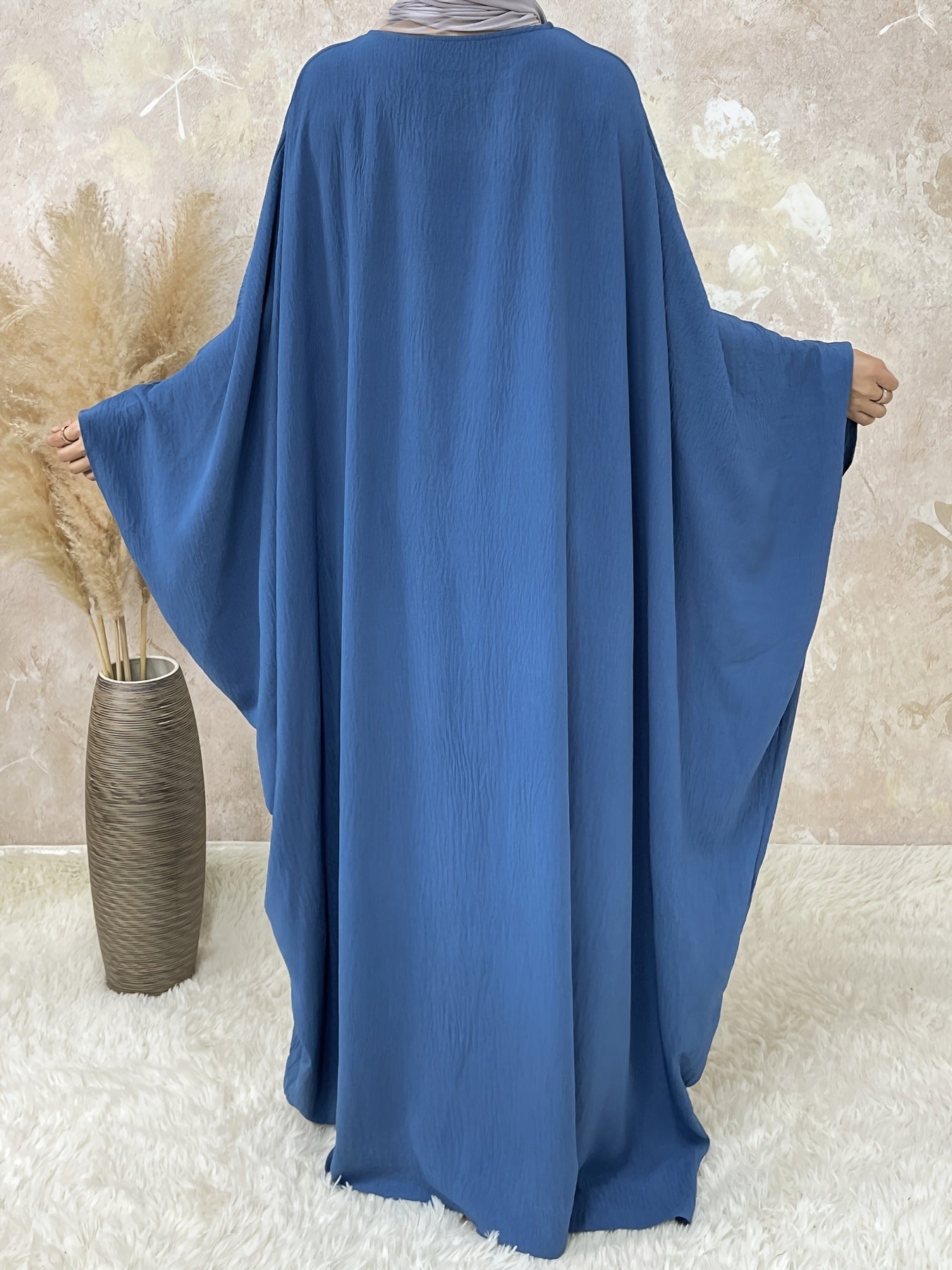 Women's Vintage Arabic Abaya Dress - Ramadan Modest Batwing Sleeve Long Dress with Waist Belt, Loose Fit Solid Black, Faux Pockets for All-Season Wear, Muslim Dress, Modest Apparel
