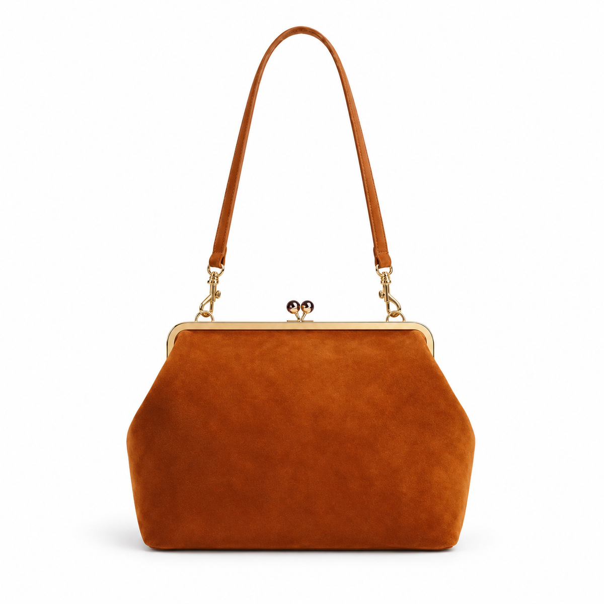 Vintage Cognac Kiss Lock Clutch Bag