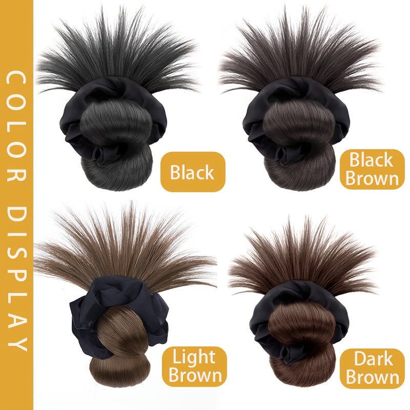 Synthetic Hair Bun Headband Claw Clip in Chignon Hairpieces for Women Fluffy Hair Flower Hair Elastic Band Hair Accessories Black Brown