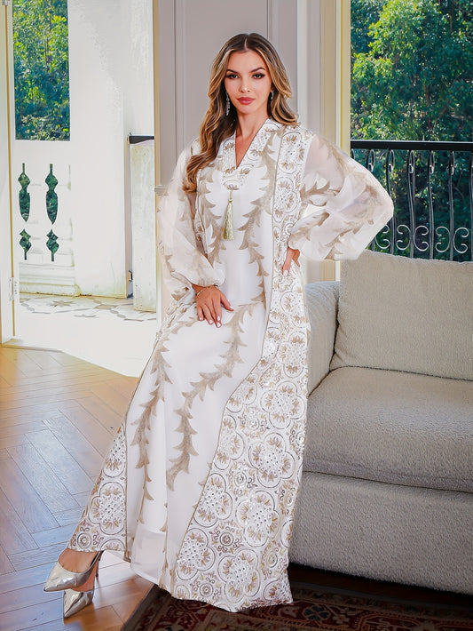 Ramadan Women's ABAYA Robes | Modern Muslim Pipe Bead Embroidered Diamond Bar Code Big Robe Women's Elegant Dress Foreign Trade Dubai Turkey Foreign Trade Clothing Abaya