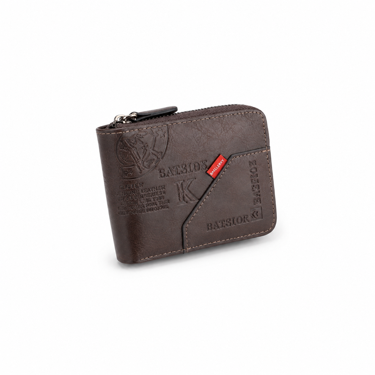 Vintage Brown Embossed Leather Zip-Around Wallet