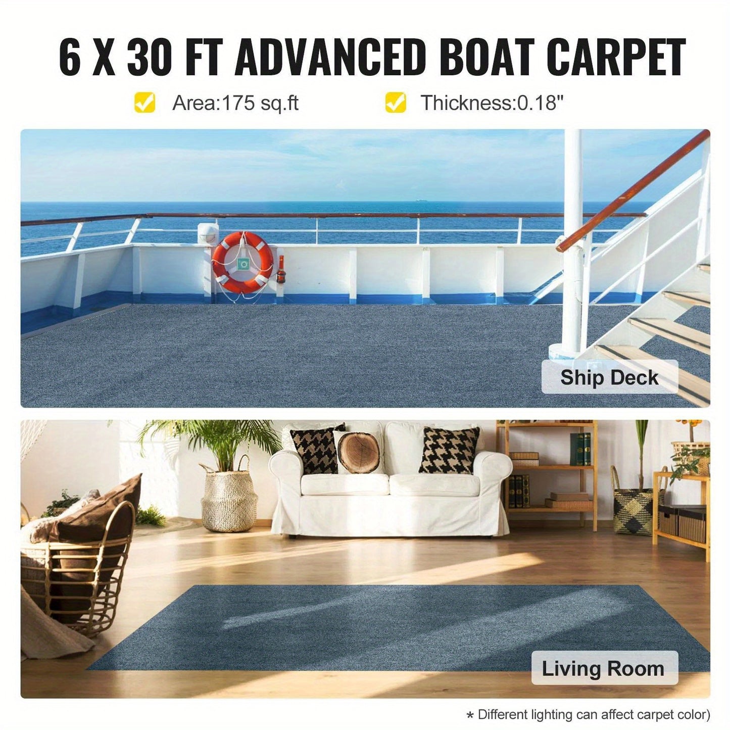 Gray Marine Carpet 6 ft x 29.5 ft Boat Carpet Rugs Indoor Outdoor Medium Rugs for Patio Deck Anti-Slide TPR Water-Proof Back Outdoor Marine Carpeting Outdoor Carpet