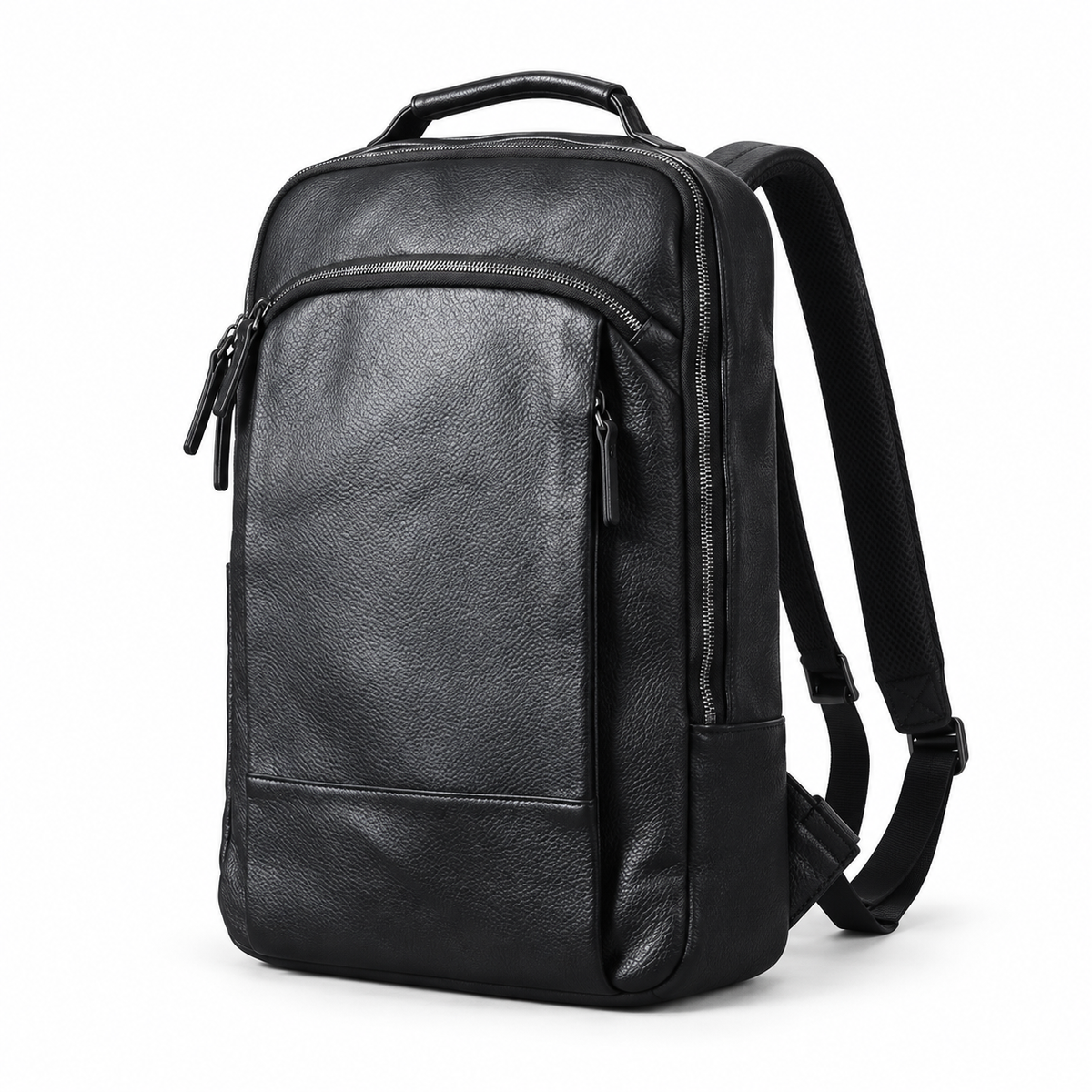 Black Textured Backpack With Zippered Pockets