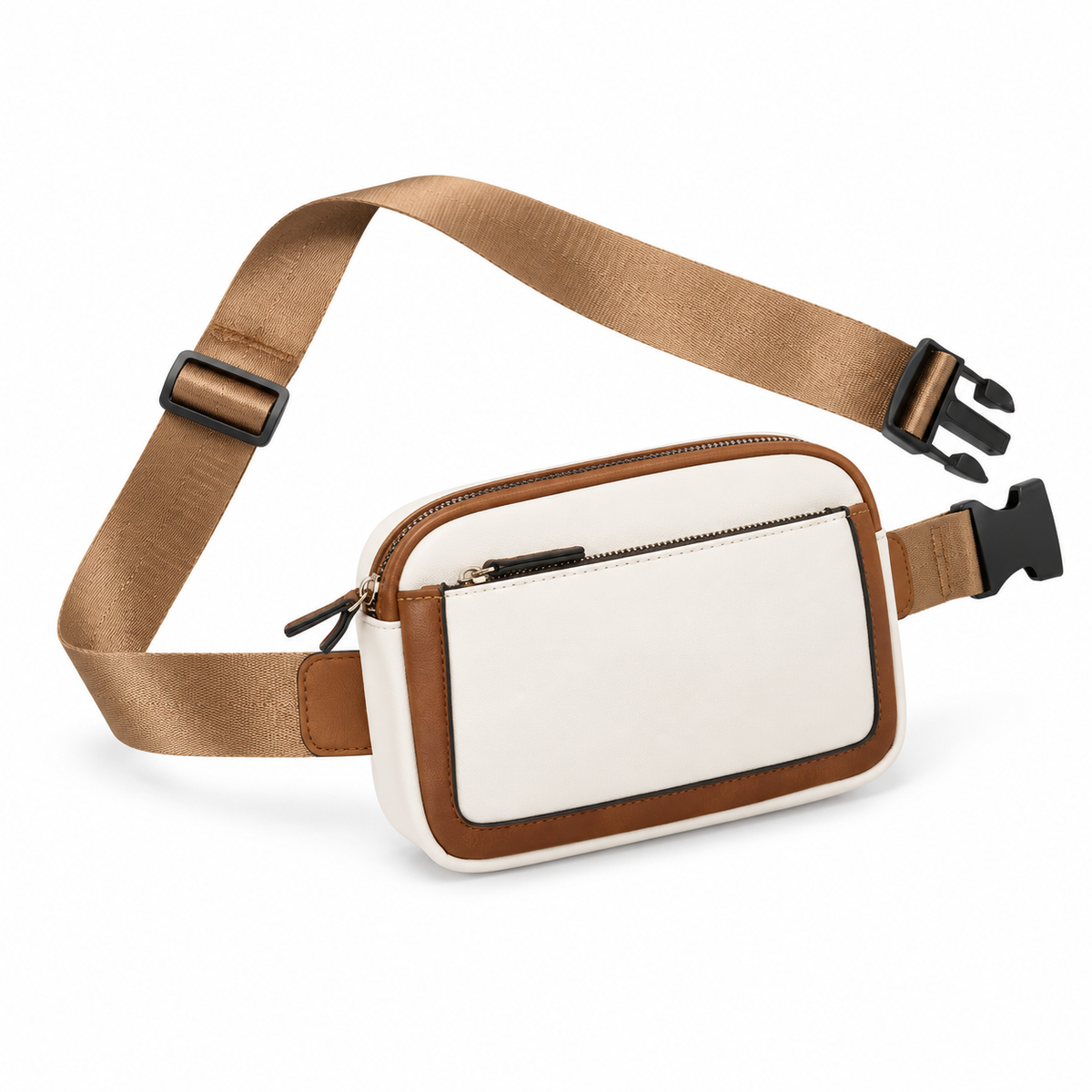 Cream And Brown Adjustable Waist Bag