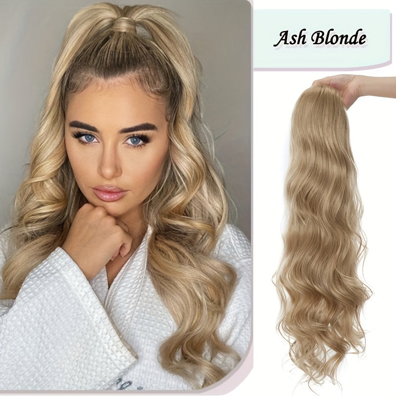Long Curly Wavy Hair Piece Synthetic Pony Tail Extensions For Women Highlight Balayage