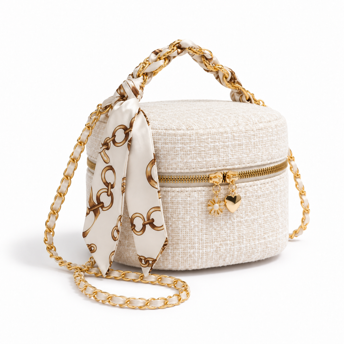 Ivory Textured Crossbody Bag With Scarf