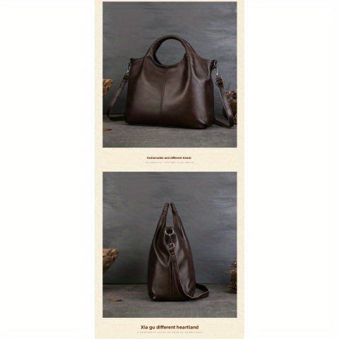 Multi-Functional Messenger Handbag, High-End Genuine Leather Women's Bag, Ethnic Fashion Layer Cowhide Large-Capacity Tote Bag
