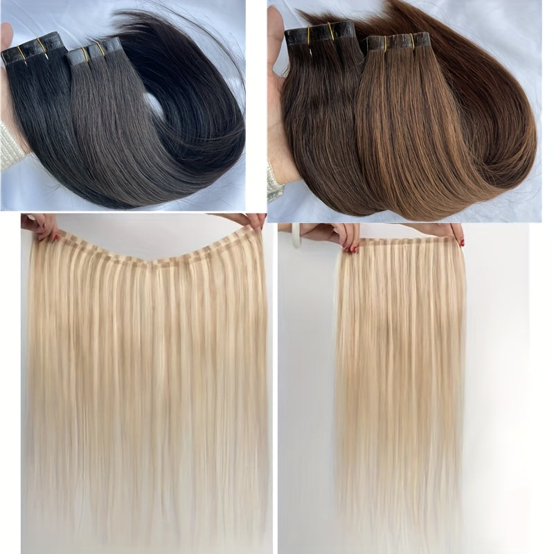 Invisible Long Tape PU Skin Weft Human Hair Bundles No Glue Real Natural Hair Seamless 16inch Weft Hairpieces for Salon Supply