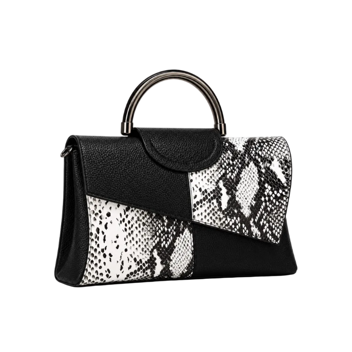 Black White Snakeskin Leather Evening Clutch