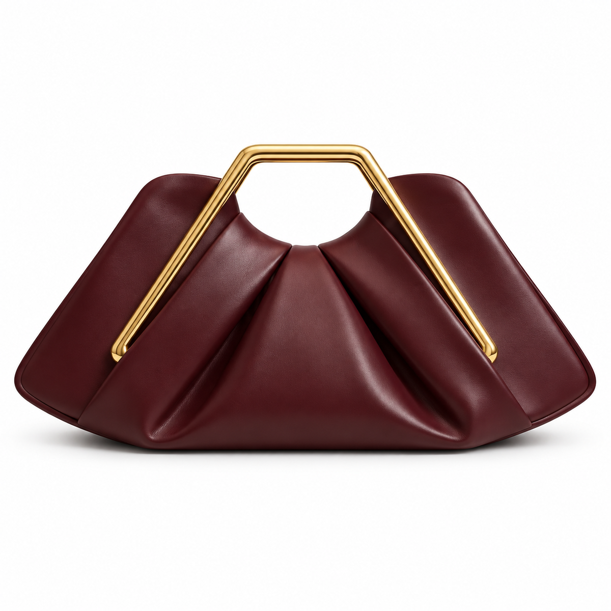 Coffee Leather Evening Clutch Golden Handle