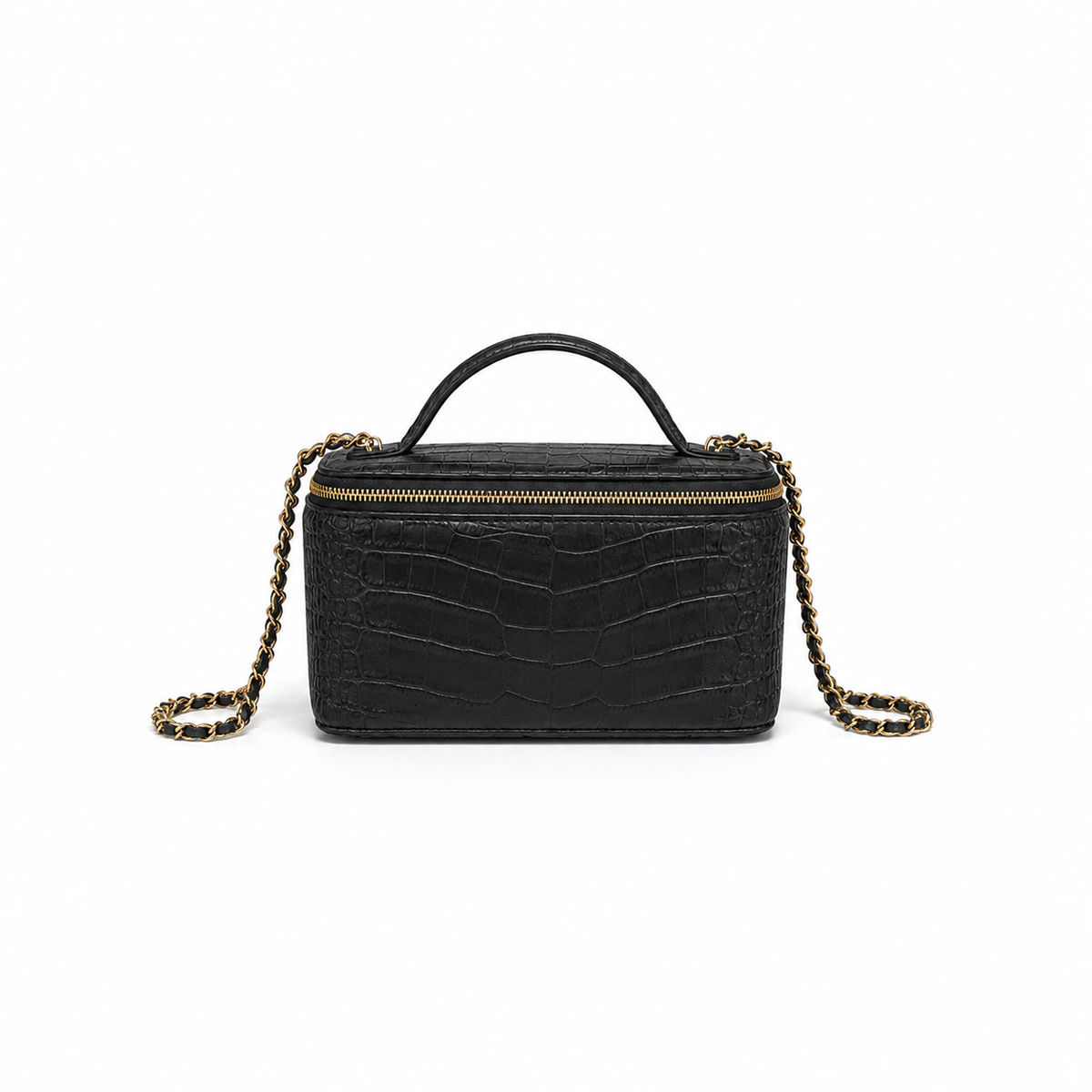Black Crocodile-Embossed Vanity Handbag