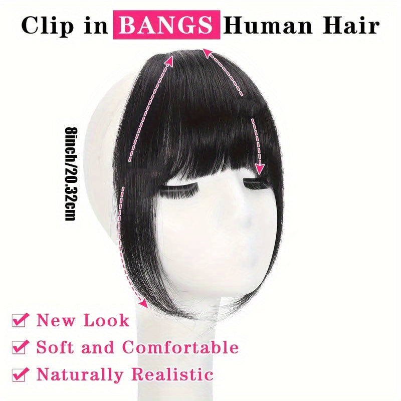 Women'S French Human Hair Bangs | Real Human Hair, Natural Straight Hair with Easy Clip-In Attachment, Elegant Straight Fringe for Dates, Parties, and Everyday Wear, Multifunctional Hair Accessory.