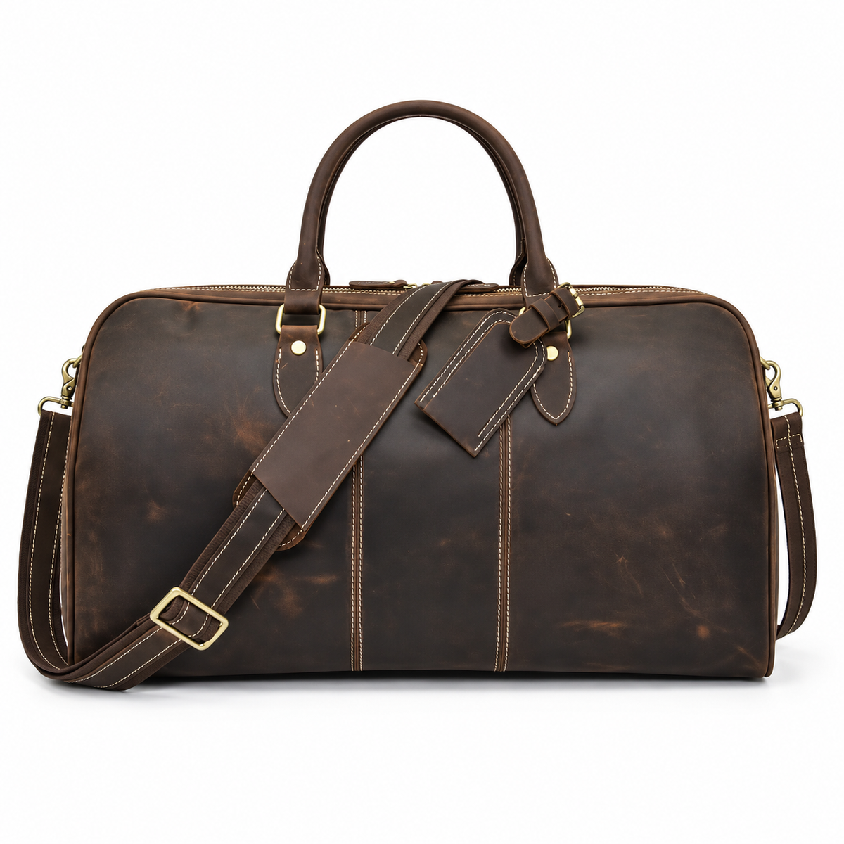 Vintage Brown Leather Travel Duffel Bag