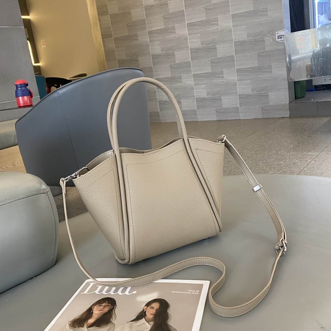 Genuine Leather Single Shoulder Crossbody Bag, Classic Fashion, Large Capacity, Soft Leather Touch, Removable Strap, Magnet Closure