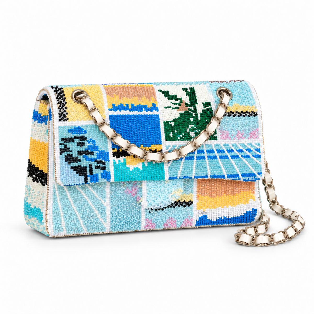 Colorful Beaded Mosaic Chain Shoulder Bag