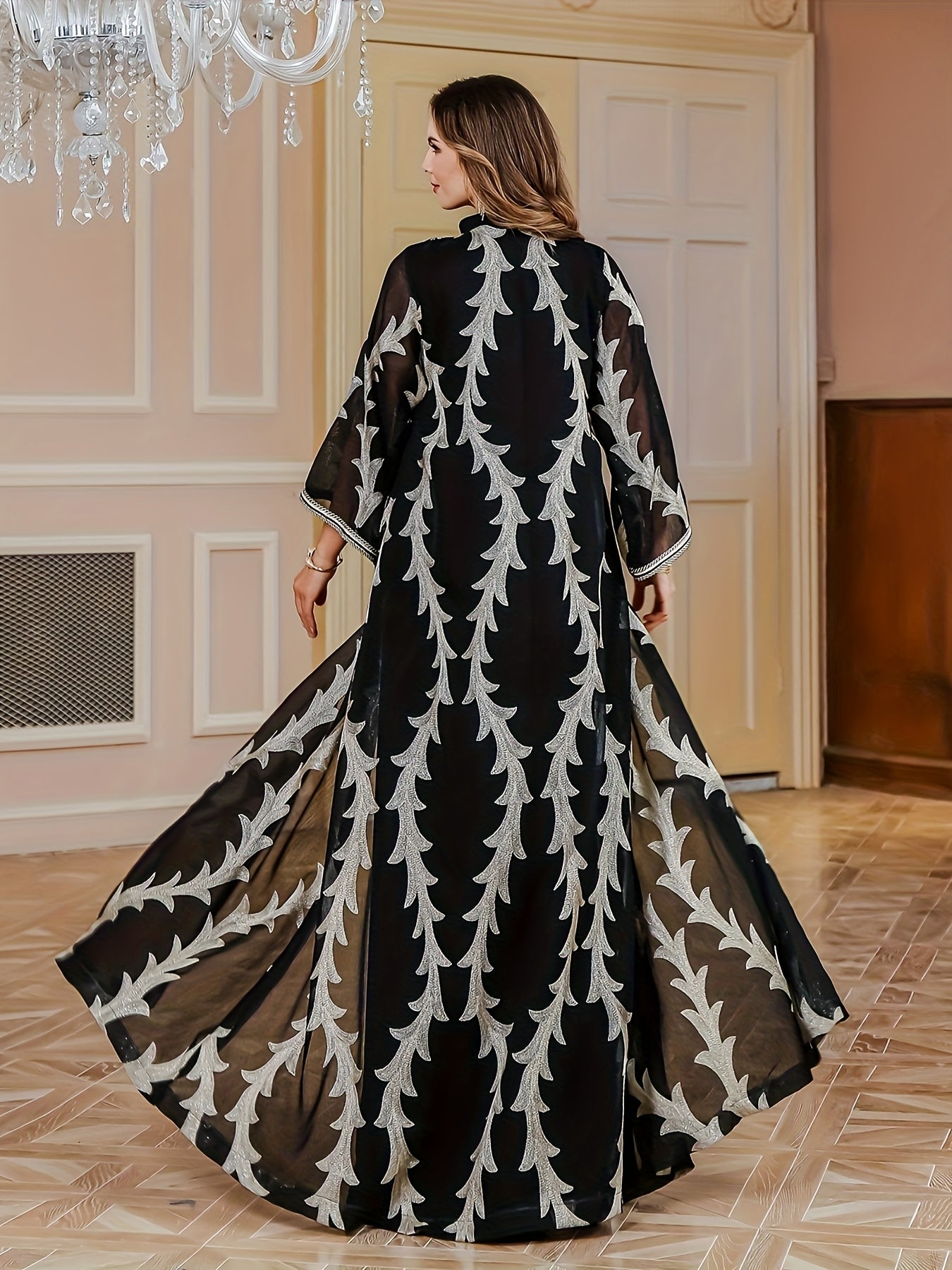 New Sequin Abaya Dress, Middle Eastern High-end Elegant Pure Muslim Two-piece Set, Fashionable and Comfortable Design, Suitable for Daily Wear, INS Middle Muslim Embroidered Long Robe Abaya Light Luxury Evening Dress Two-piece Set