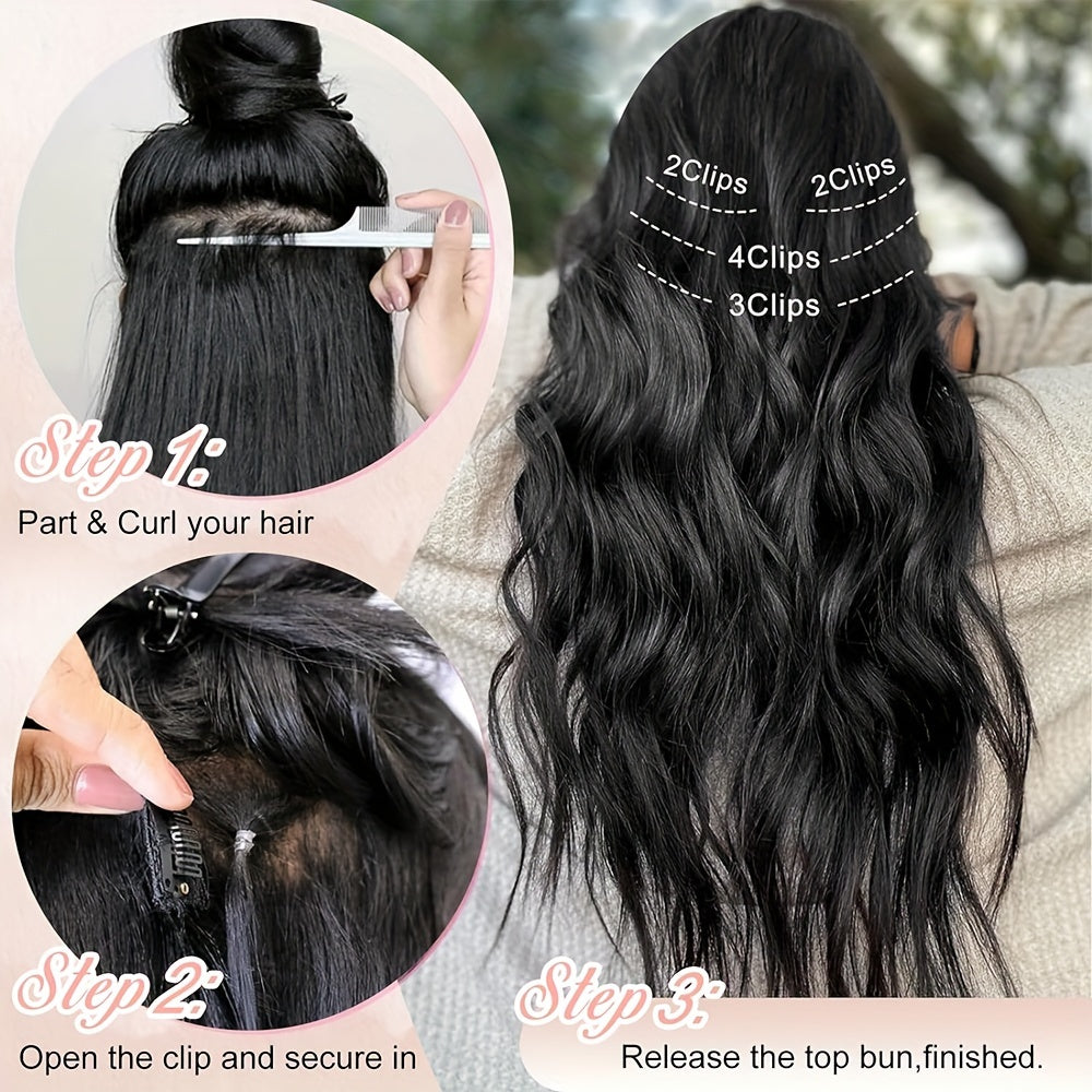 4pcs Thick Clip In Long Wavy Synthetic Hair Extensions