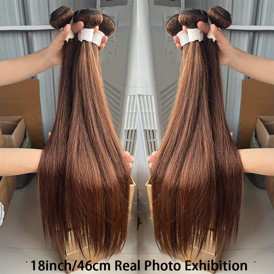 #4 Brown | 100% Virgin Human Hair Extensions 3 Bundles - Brazilian Remy Clip-Ins for School, College, Party & Dating | Soft, Tangle-Free & Smooth | Back to School Ready! Limited Time Offer
