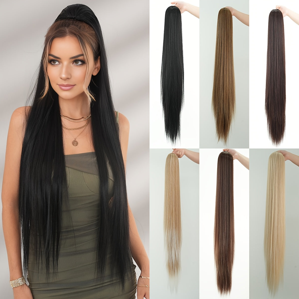 NAMM Synthetic 39inch Long Straight Ponytail Hair Extensions Wigs Wrap Around Ponytail Clip In Ponytail Hairs for Women