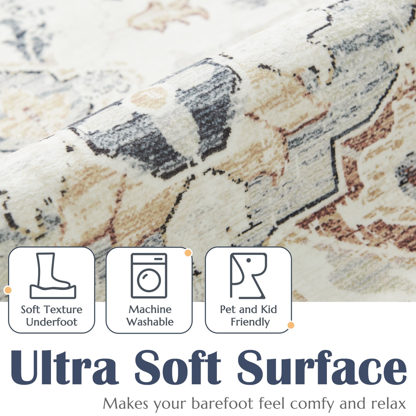 Area Rug, Vintage Carpet, Non Slip, Washable, Lightweight, Faux Wool, For Living Room, Bedroom, Kitchen, Office, Dining Room, Home Decor