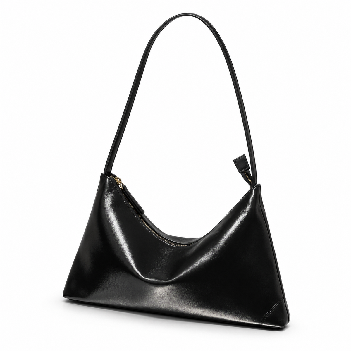 Elegant Black Slouchy Zipper Shoulder Bag