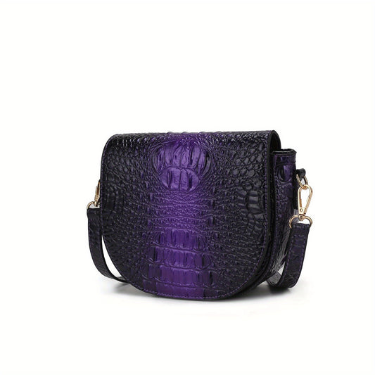 Collection Amalia Croc-Embossed Genuine Leather Crossbody Bag - Elegant Purple & Black Design, Adjustable Strap, Zipper Closure, Hand Wash or Dry Clean, Stylish Accessory