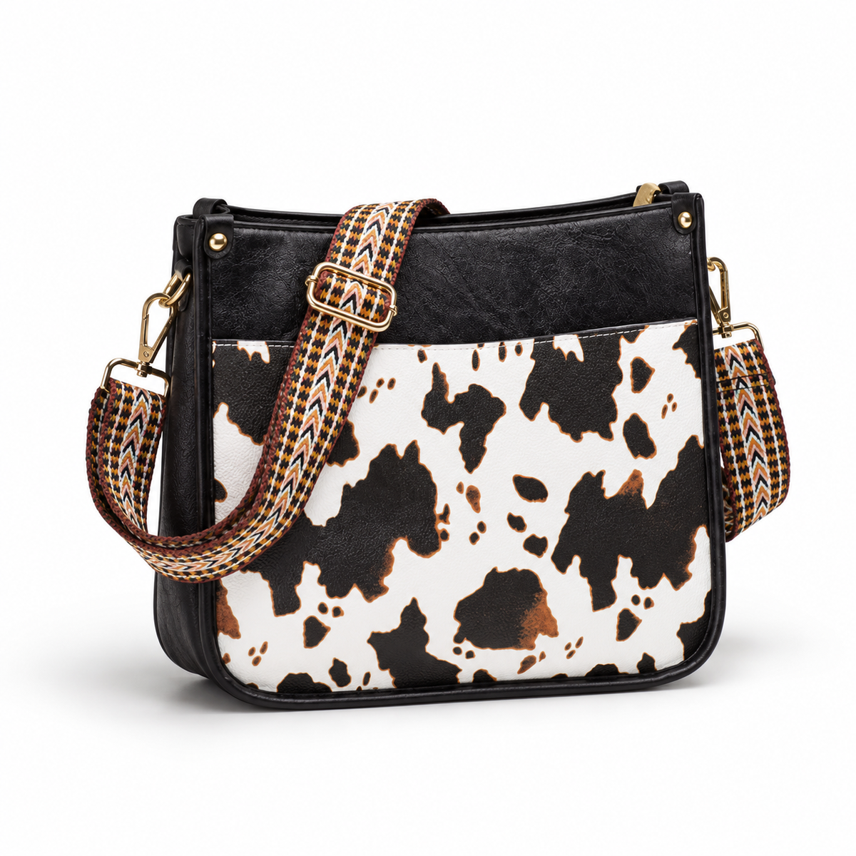 Black Cow Print Adjustable Crossbody Bag