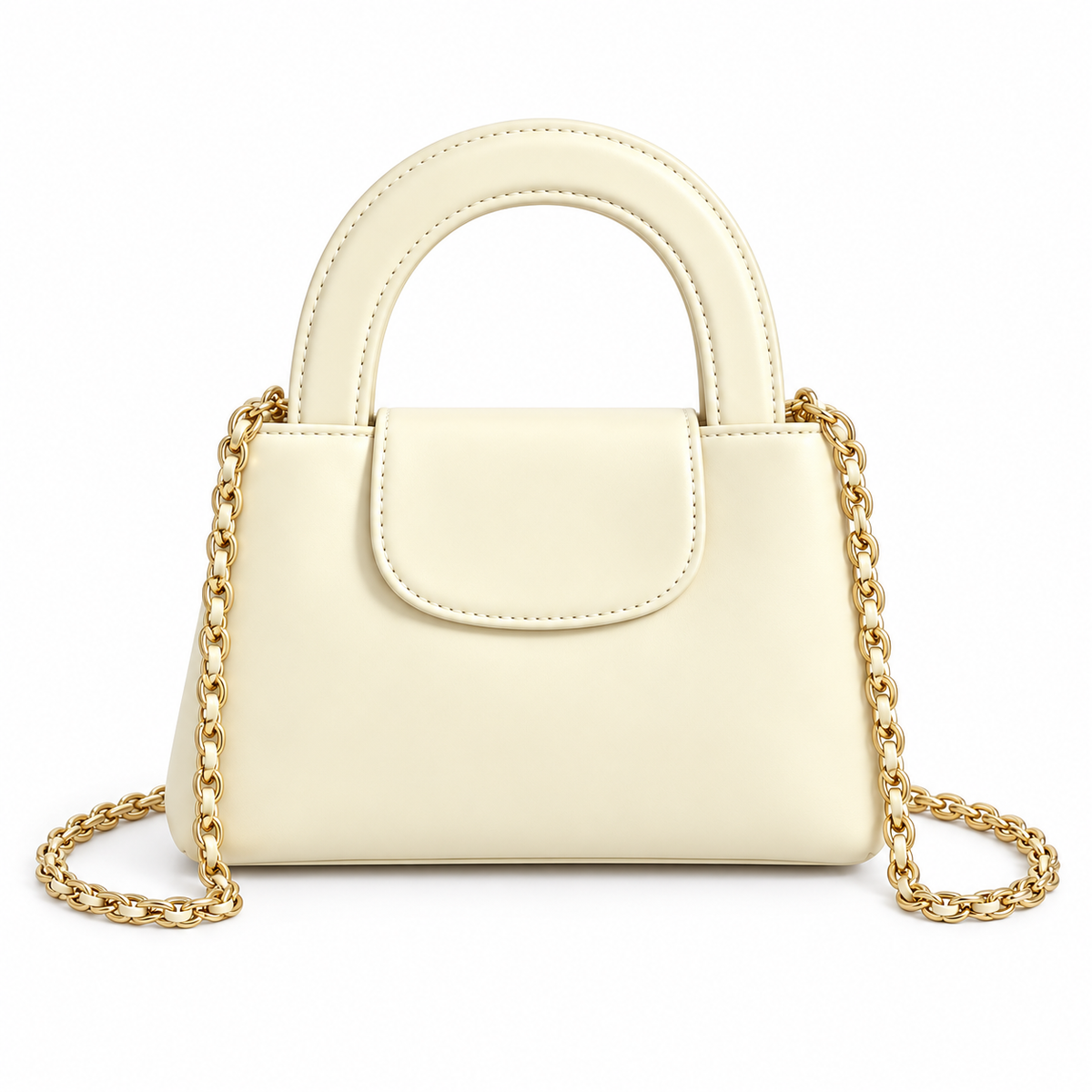 Elegant Ivory Vegan Leather Chain Handbag
