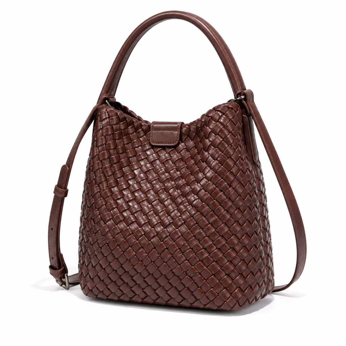 Chocolate Brown Woven Bucket Shoulder Bag