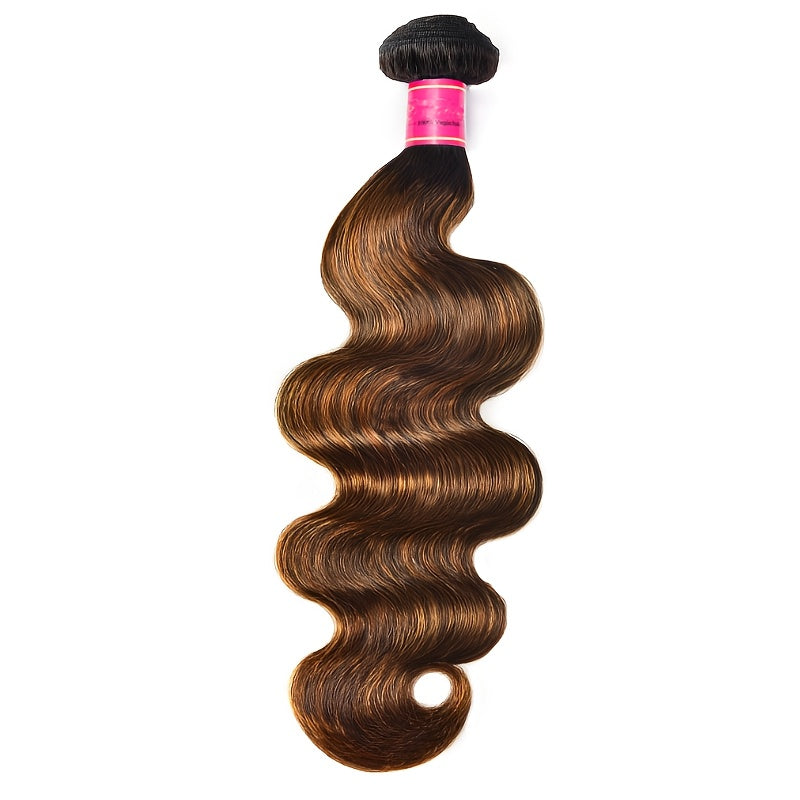 Klaiyi Balayage Honey Blonde Virgin Hair Weaves for Women, Featuring Body Wave with Dark Roots, Sew-In Piano Color, 300G Hair Weaving Plus 1pc Closure