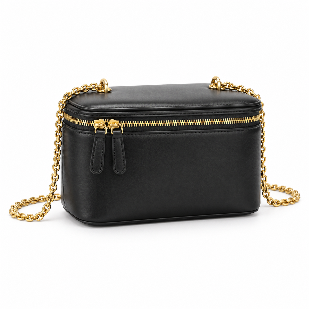 Black Vegan Leather Vanity Crossbody Bag