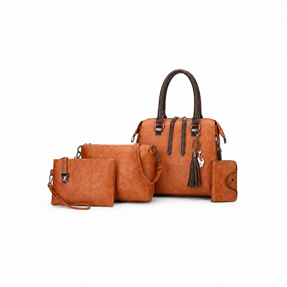 Luxury Cognac Handbag Clutch Wallet Set