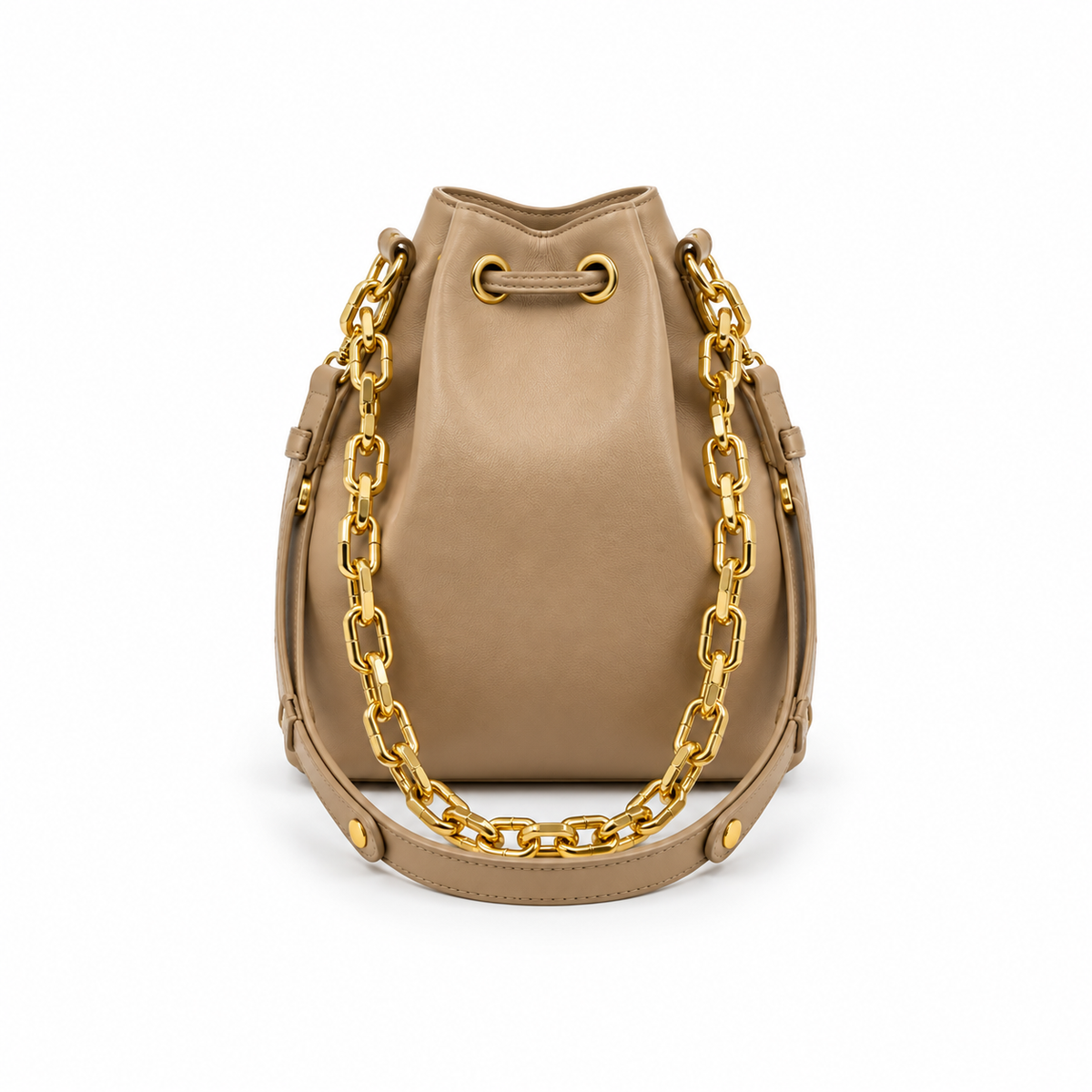 Khaki Luxe Drawstring Bucket Bag