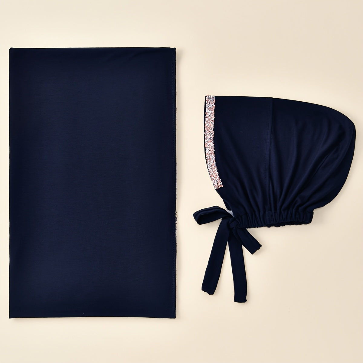 2pcs Ladies Elegant Rhinestone Decorated Headscarf And Cap + Solid-colored Hijab - Breathable, Lightweight And Soft, Suitable for Daily Outings