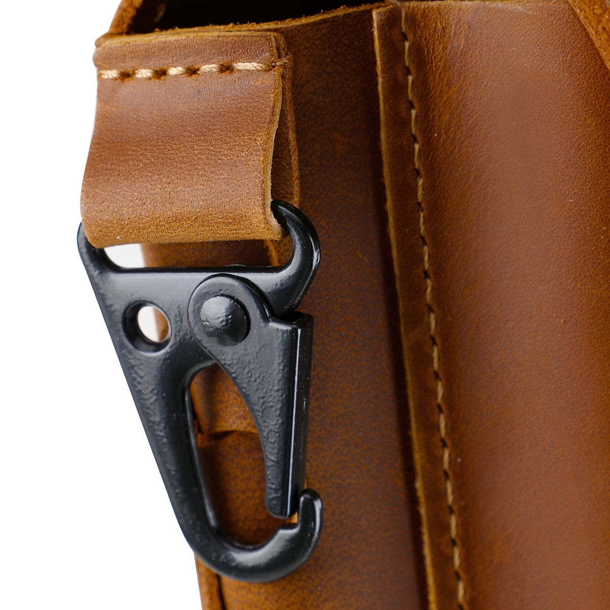 Men's Genuine Leather Sling Bag Phone Holder - Adjustable Leather Belt Pack with Metal Buckle, Multi-Compartment Organizer for Outdoor Hiking