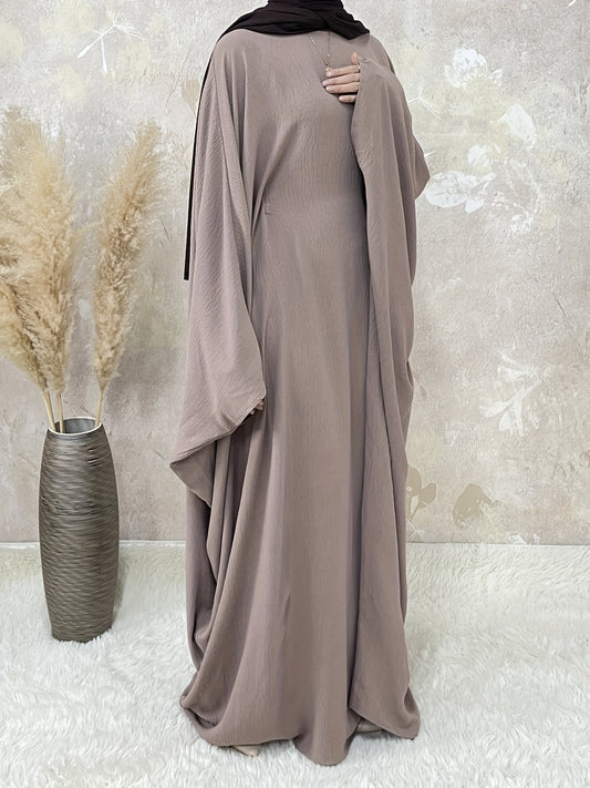 Women's Vintage Arabic Abaya Dress - Ramadan Modest Batwing Sleeve Long Dress with Waist Belt, Loose Fit Solid Black, Faux Pockets for All-Season Wear, Muslim Dress, Modest Apparel