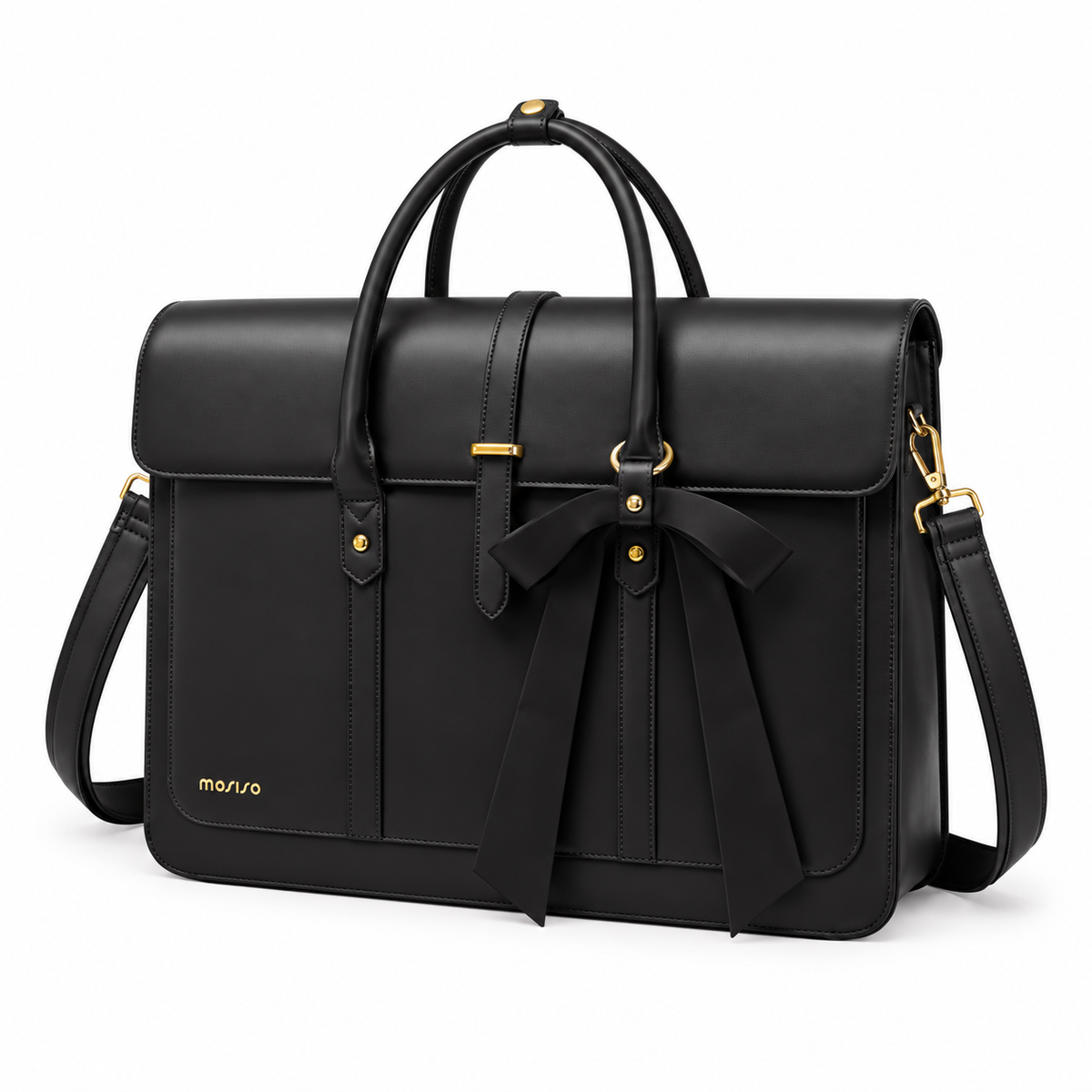 Black Leather Laptop Bag With Bow