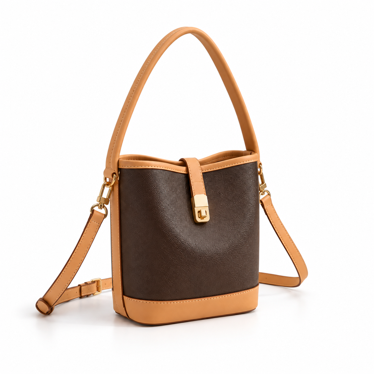 Elegant Two Tone Bucket Shoulder Bag