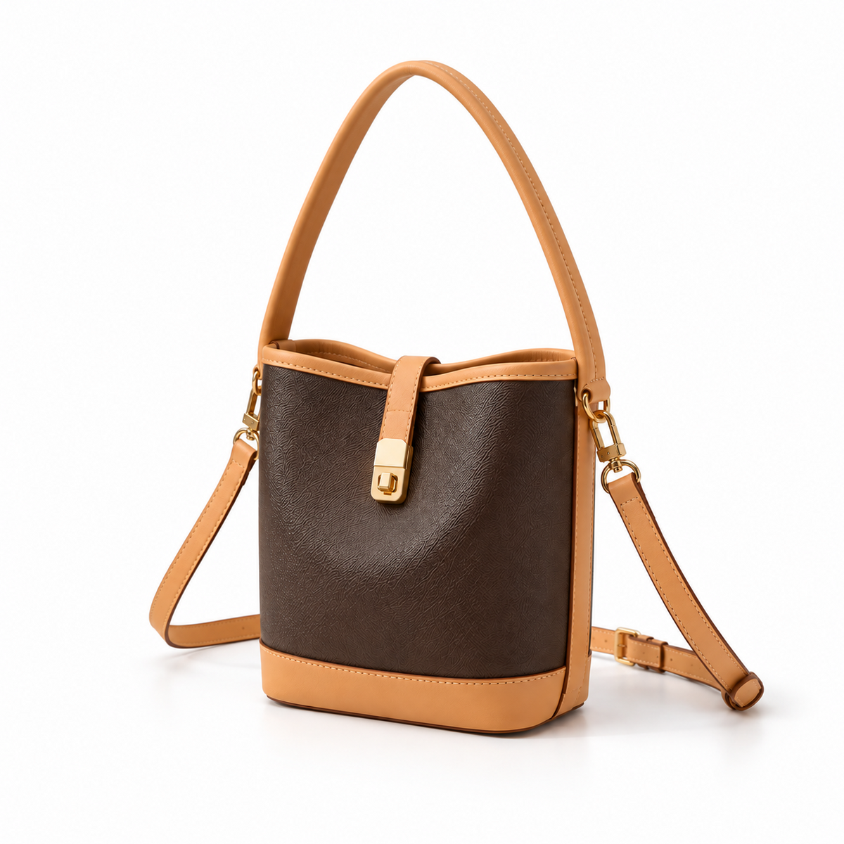 Elegant Two Tone Bucket Shoulder Bag
