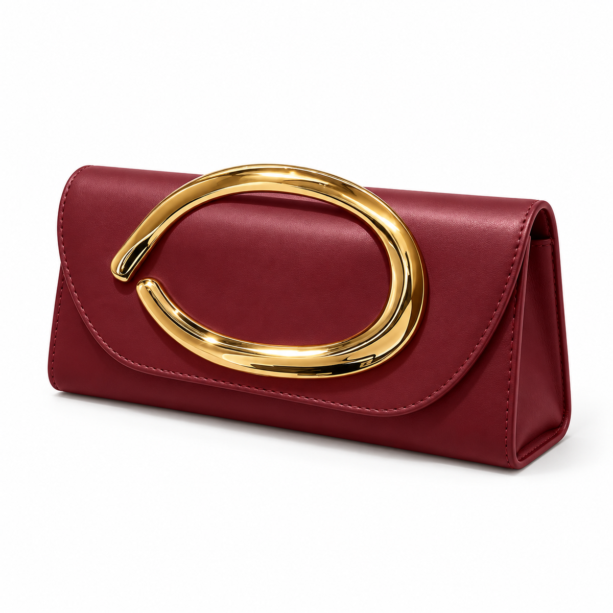 Burgundy Evening Clutch With Golden Accent