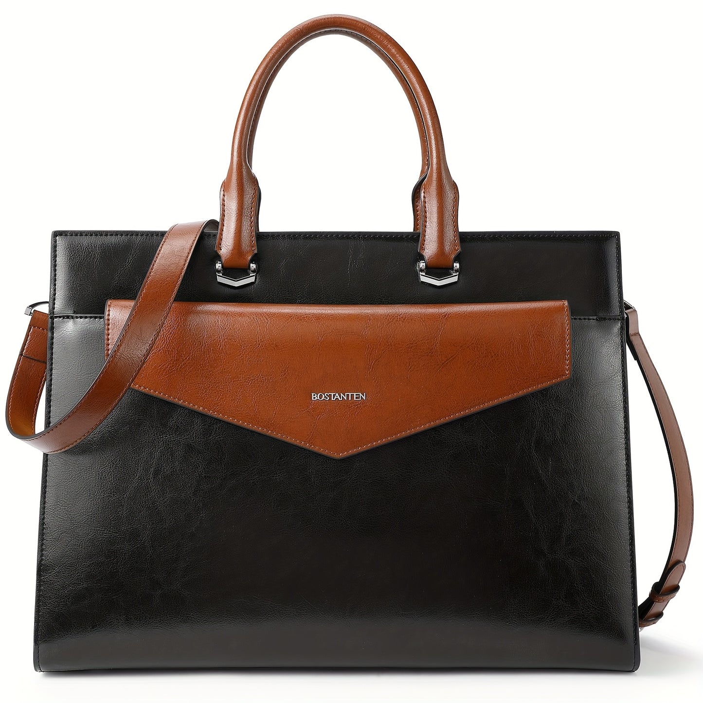 Women's Professional Leather Briefcase Tote Bag for 15.6 Inch Laptop - Work Handbag with Adjustable Shoulder Strap, Button Closure & Contrast Stitching