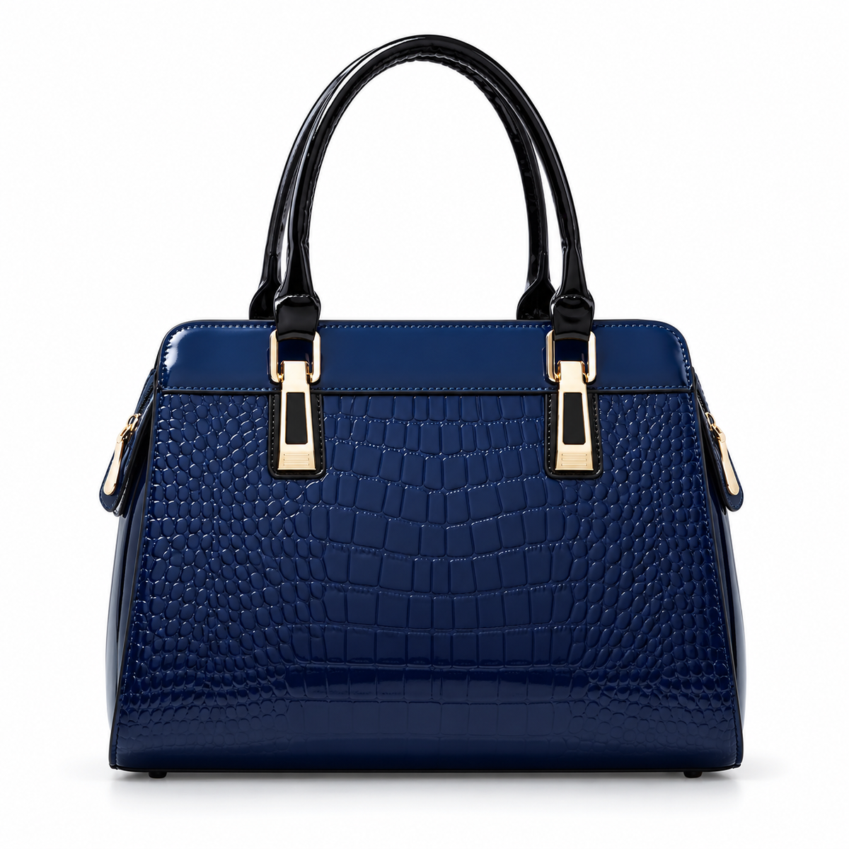 Navy Crocodile Embossed Gold Accent Handbag