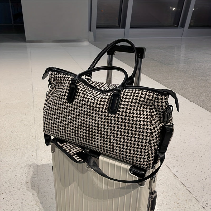 Large Capacity Houndstooth Pattern Sports Bag, Versatile Travel Duffel Luggage Handbag, Trendy Overnight Bag