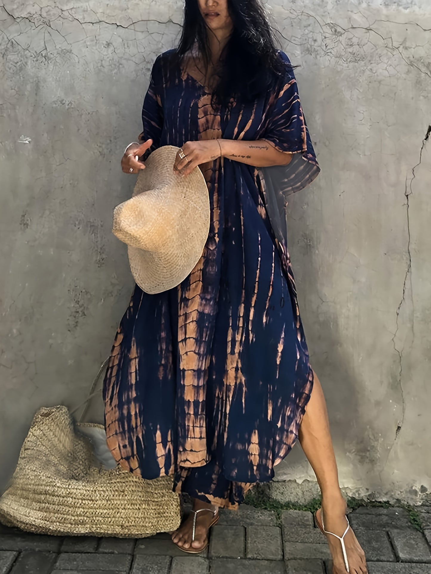 Plus Size Women's Beach Cover-Up Dress Kaftan, Large Summer Casual Beachwear