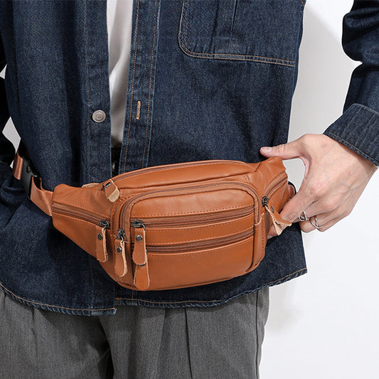 Genuine Leather Men's High Quality Adjustable Sling Bag - Large Capacity Multi-Compartment Chest Pack for Sports, Running, Gym & Street Style (Black), Chest Crossbody Bag